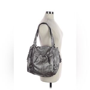B. Makowsky Metallic Pewter Leather Shoulder Bag -